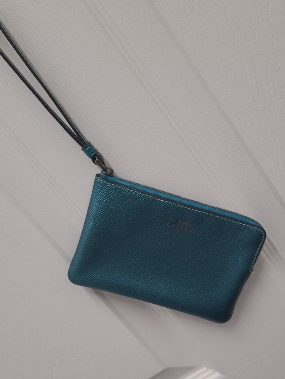 Coach Metallic Teal Leather Wristlet